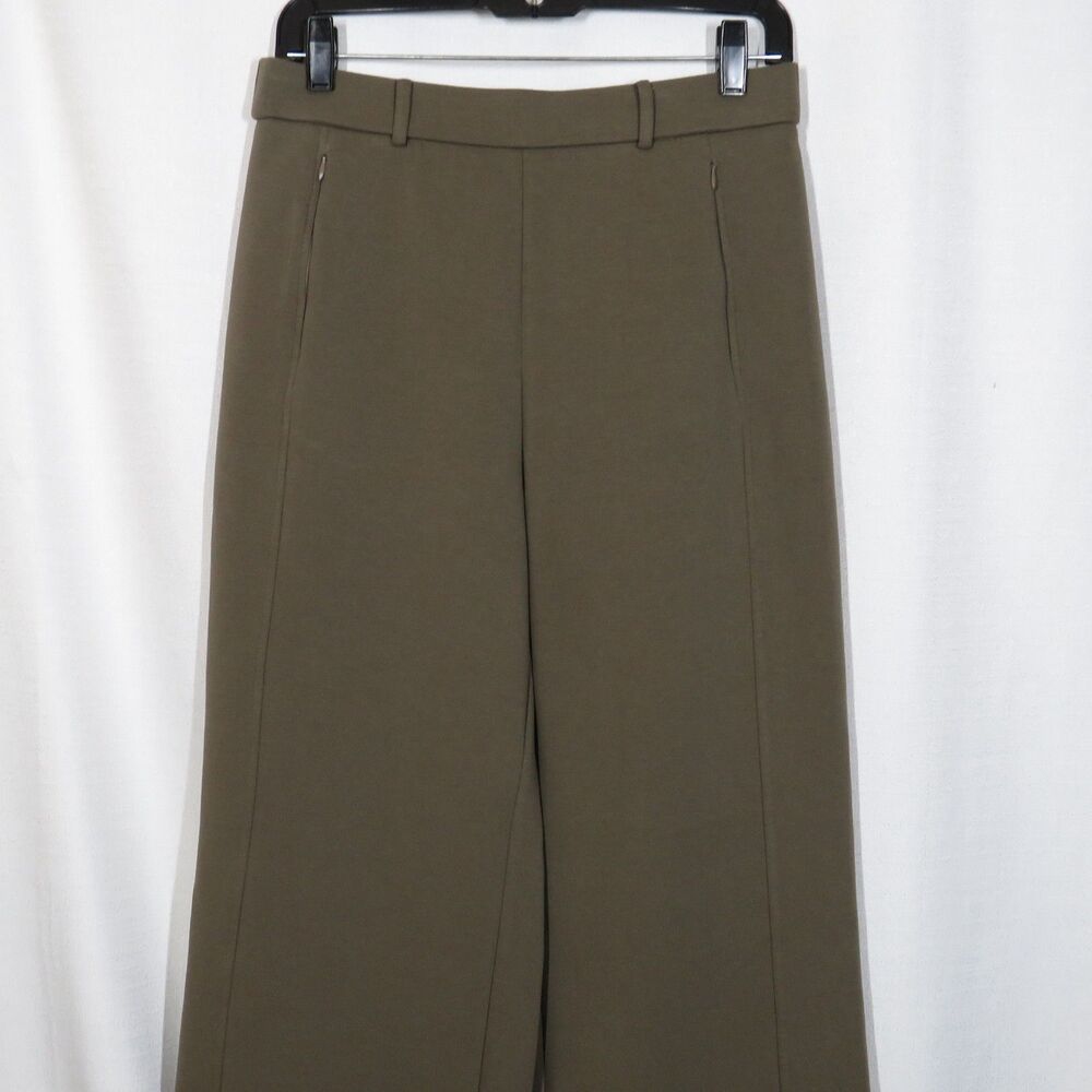 OGL Olive Stretch Cotton Blend Wide Leg Zip Pocket Pull On Pants Petite Medium - Picture 5 of 9